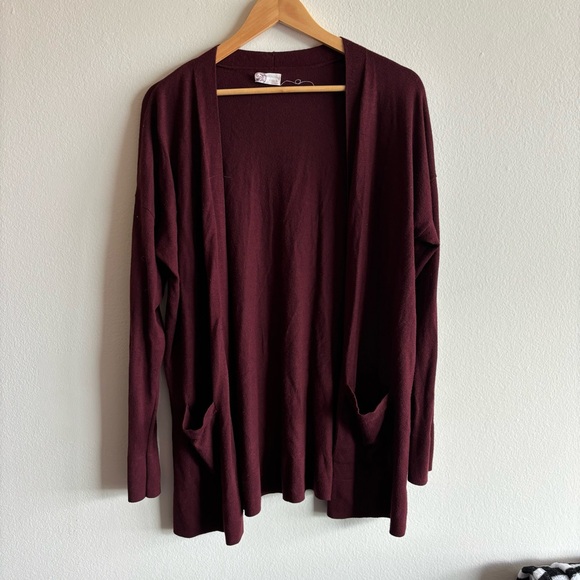 Women's Burgundy Open Front Cardigan Sweater Cross-Cross Detail XL - Picture 1 of 7